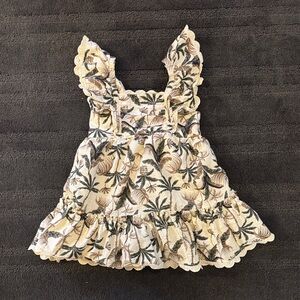 Tommy Bahama Cream Tropical Palm Print Ruffle Dress